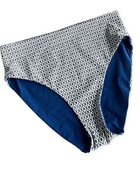 Lands’ End Reversible High Waisted Bikini Bottoms Blue Geometric Women’s L